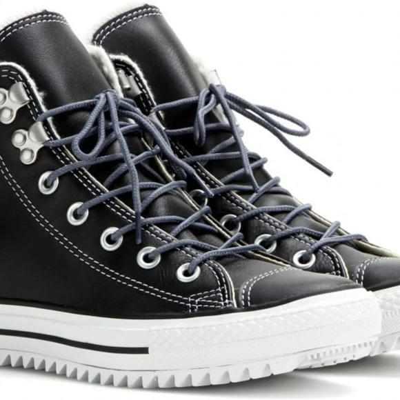 Converse All Star Black Leather High Top, Fuzzy Sherpa Liner  8 men/10 women - Picture 1 of 11